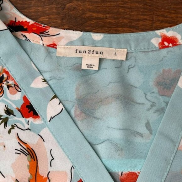 Floral Sleeveless Blouse Light Blue Boho Casual Top Women - Picture 6 of 6